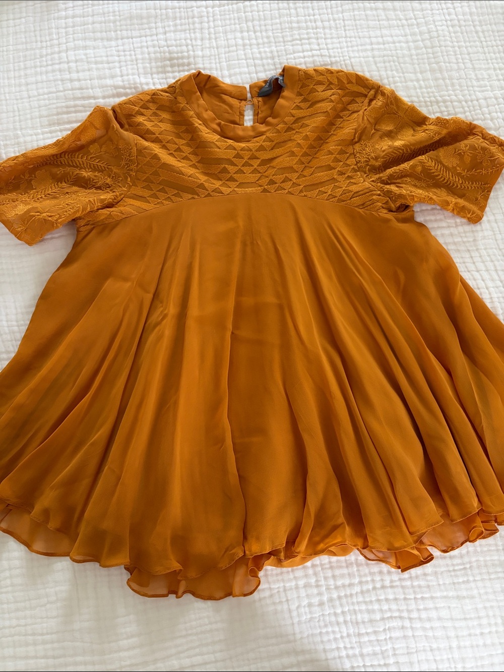 Anthropologie Textured Yoke Flowing Orange Tunic